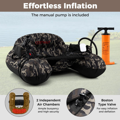 Fishing Boat with Pump, Adjustable Straps, Paddle, Pockets, Fish Ruler, Rod Holder