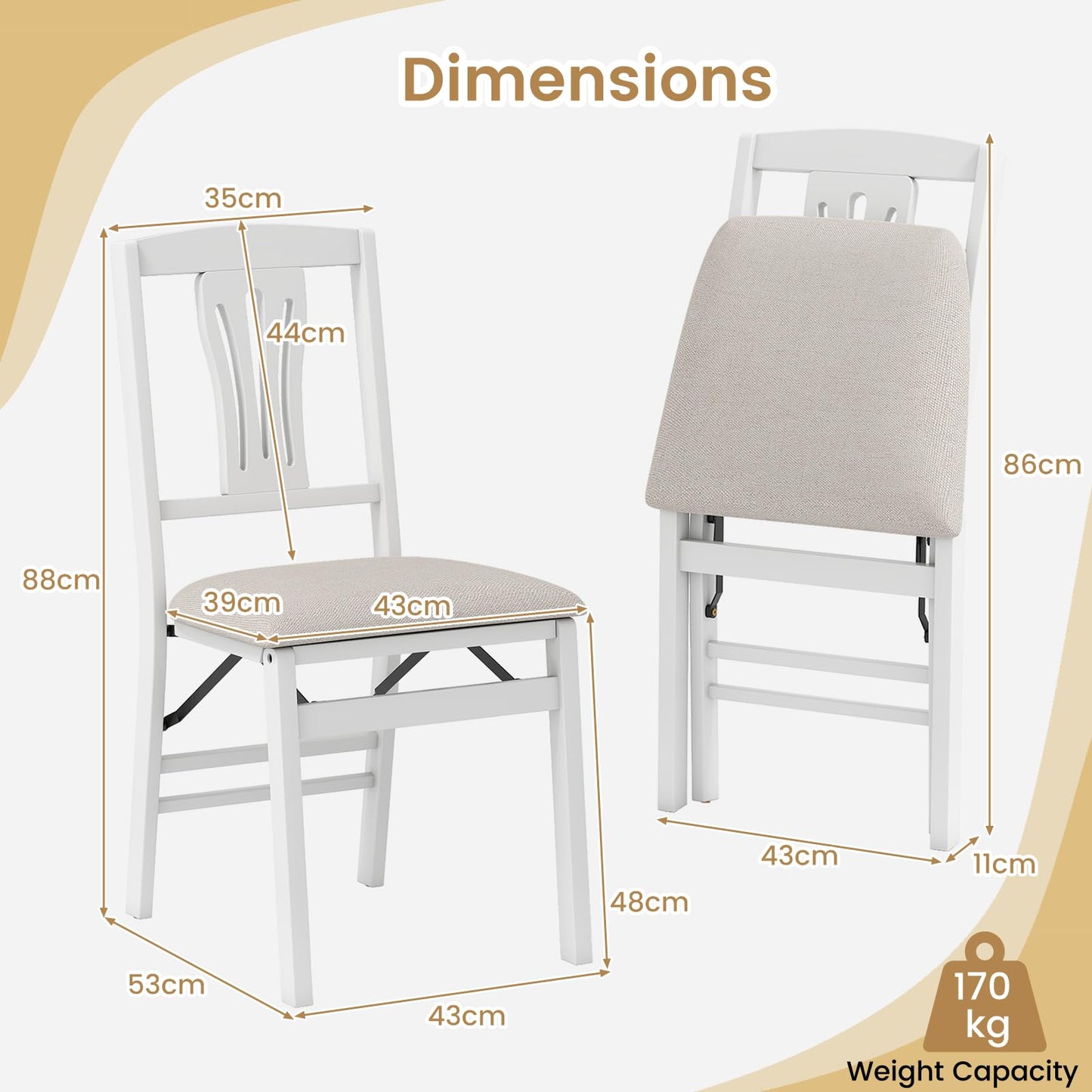 Set of 2 Folding Dining Chairs with Soft Padded Seat and Hollow-out Backrest
