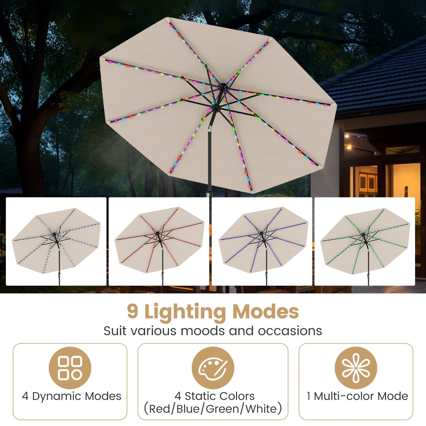 96 Solar Powered LED Lights Patio Umbrella with Tilt