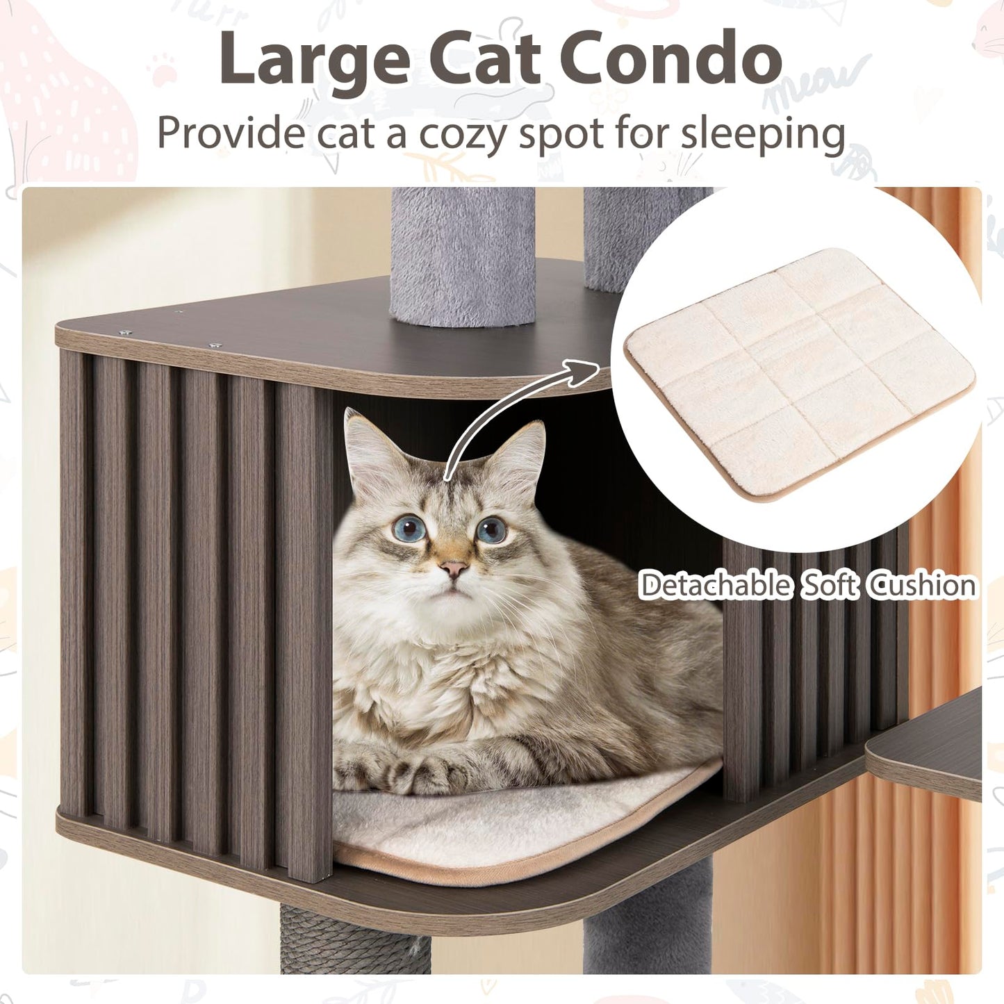 Multi-level Cat Tree for Indoor Cat with Cushion Top Perch