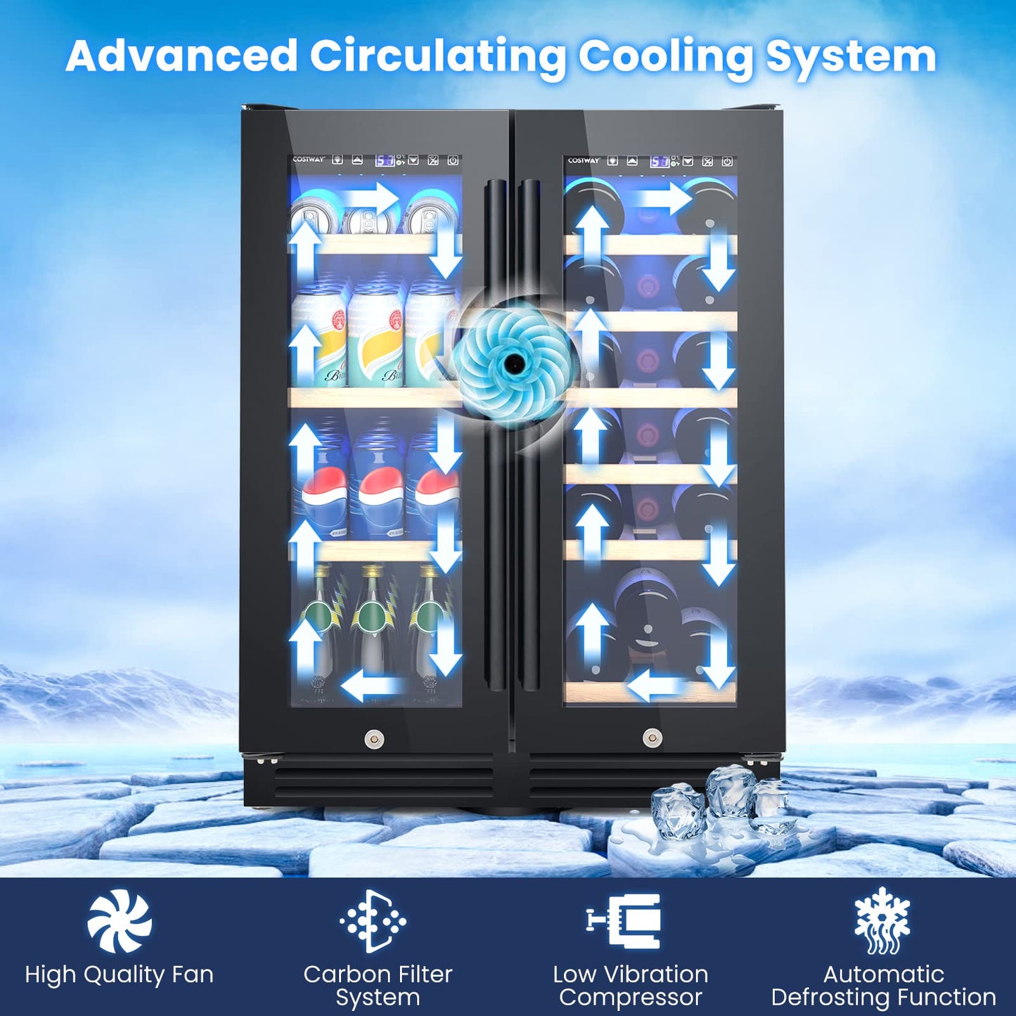 120L Dual Zone Wine Beverage Refrigerator