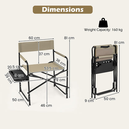 Folding Directors Chair, Oversized Camping Chairs with Side Table and Cup Holder