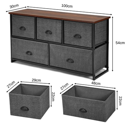 Fabric 5 Drawer Dresser Cabinet with Wooden Top