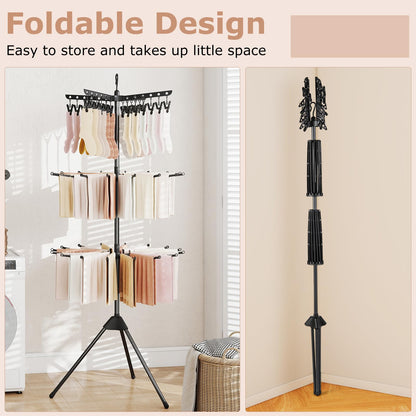 3-Tier Foldable Clothes Drying Rack with 24 Clips and 32 Hanging Rods