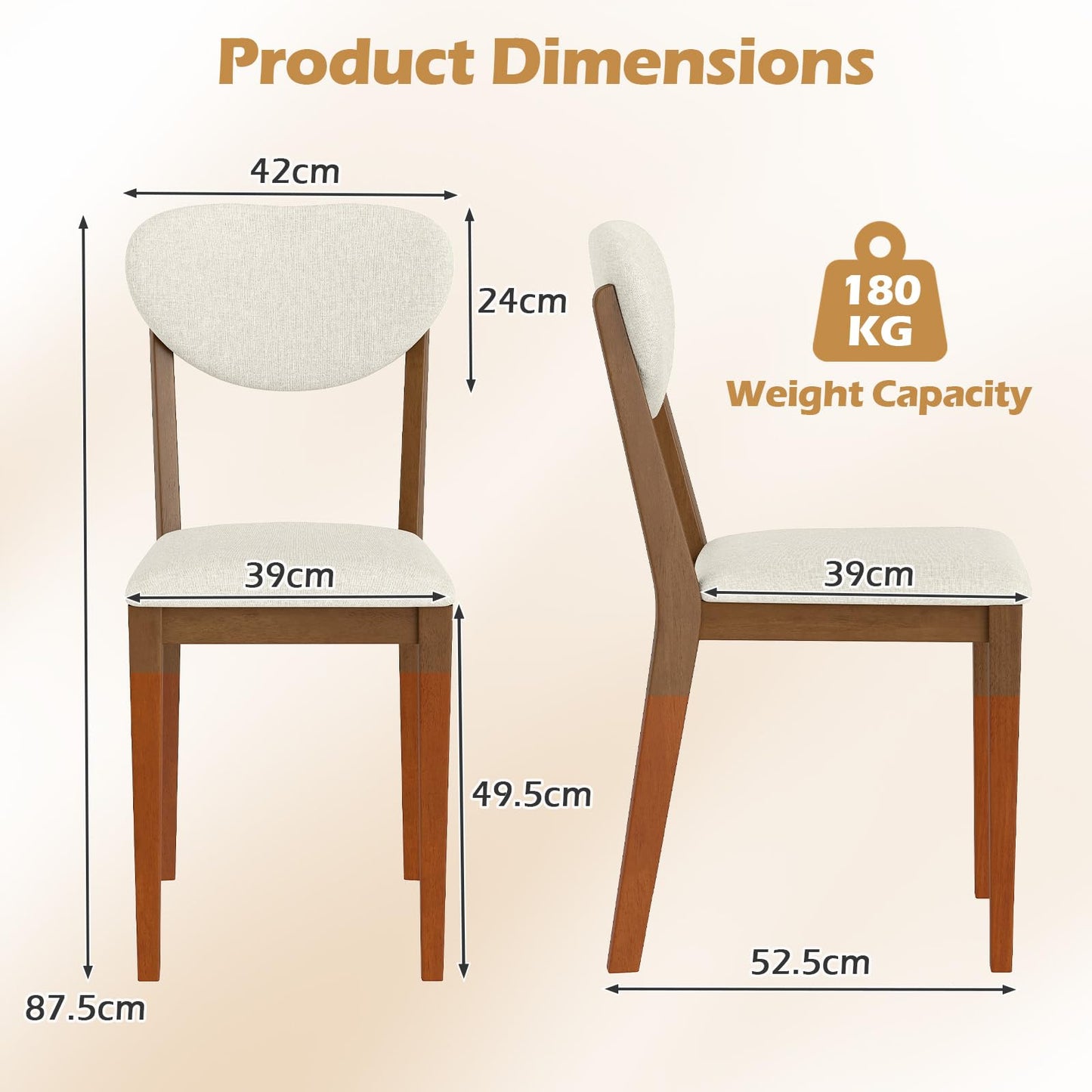 Set of 2 Sherpa Dining Chairs with Rubber Wood Legs