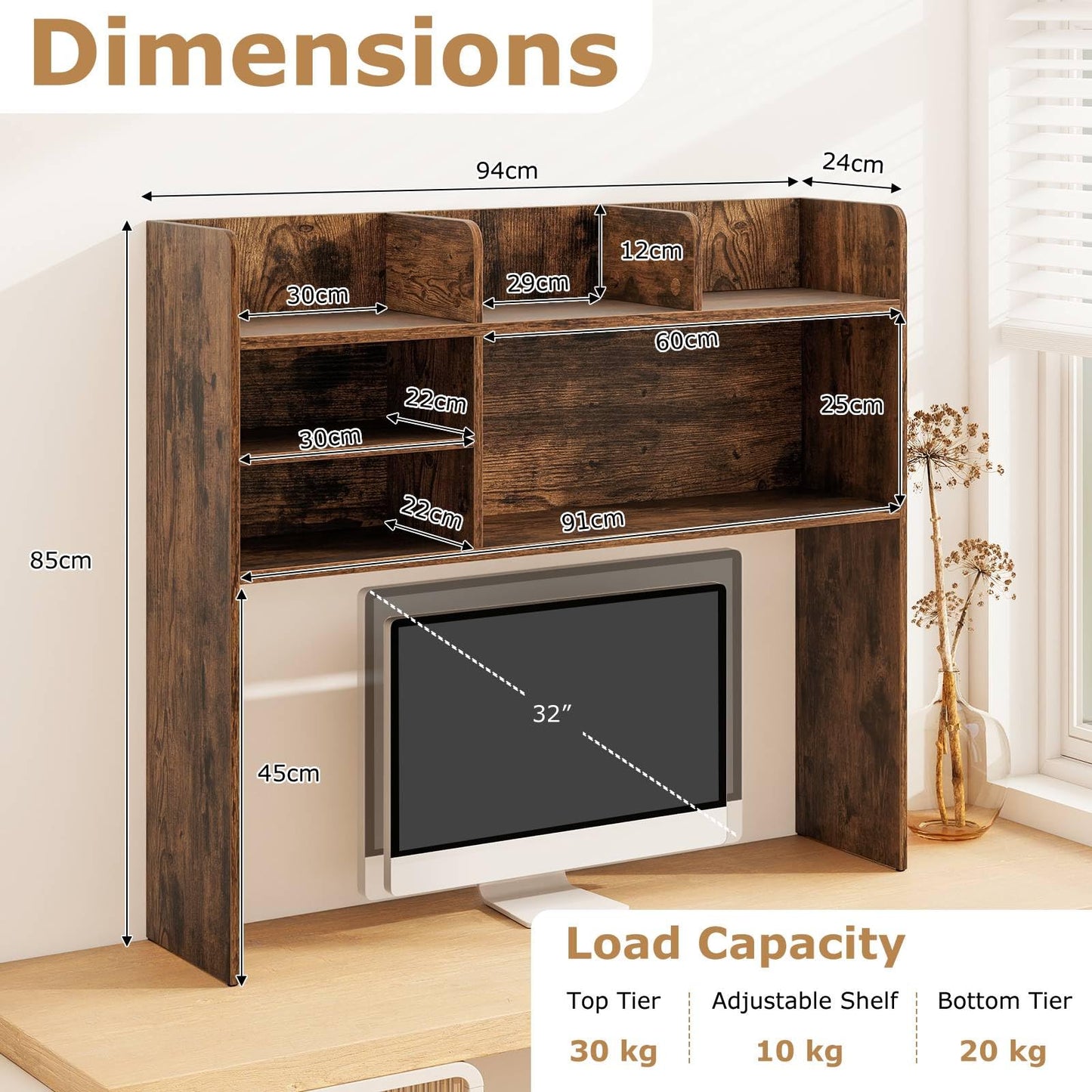 Desktop Bookshelf 3-Tier Display Rack Bookcase Storage Rack