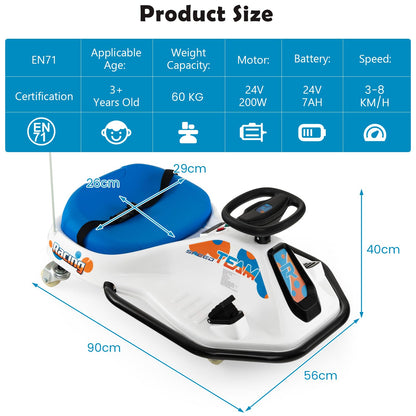 Electric Drifting Go Kart for Kids with 360° Spin Wireless Connection and USB