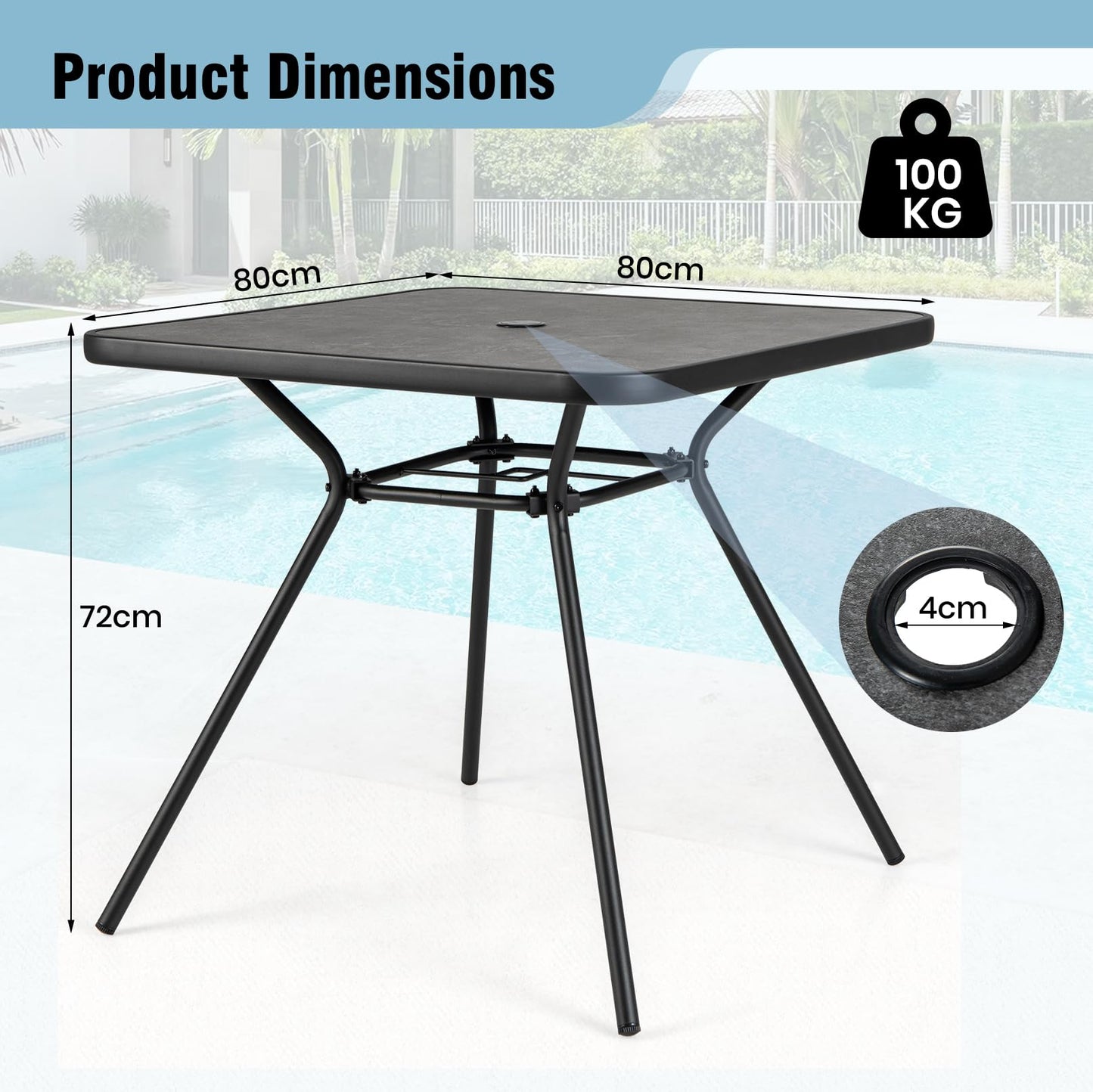 80 x 80 cm Patio Dining Table for 4 Persons with Faux Marble Top