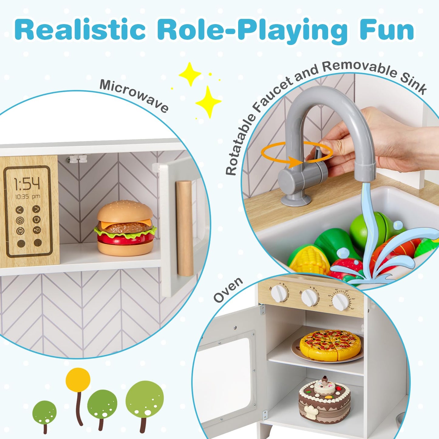 Kids Kitchen Playset with Lights and Sounds Stove Oven Sink Faucet Microwave