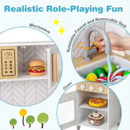 Kids Kitchen Playset with Lights and Sounds Stove Oven Sink Faucet Microwave