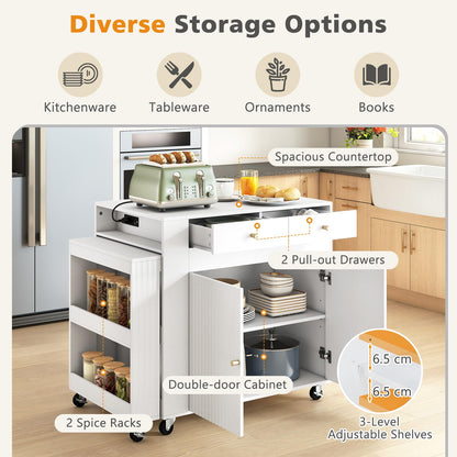 180cm Kitchen Island on Wheels with Extendable Table & Power Outlet