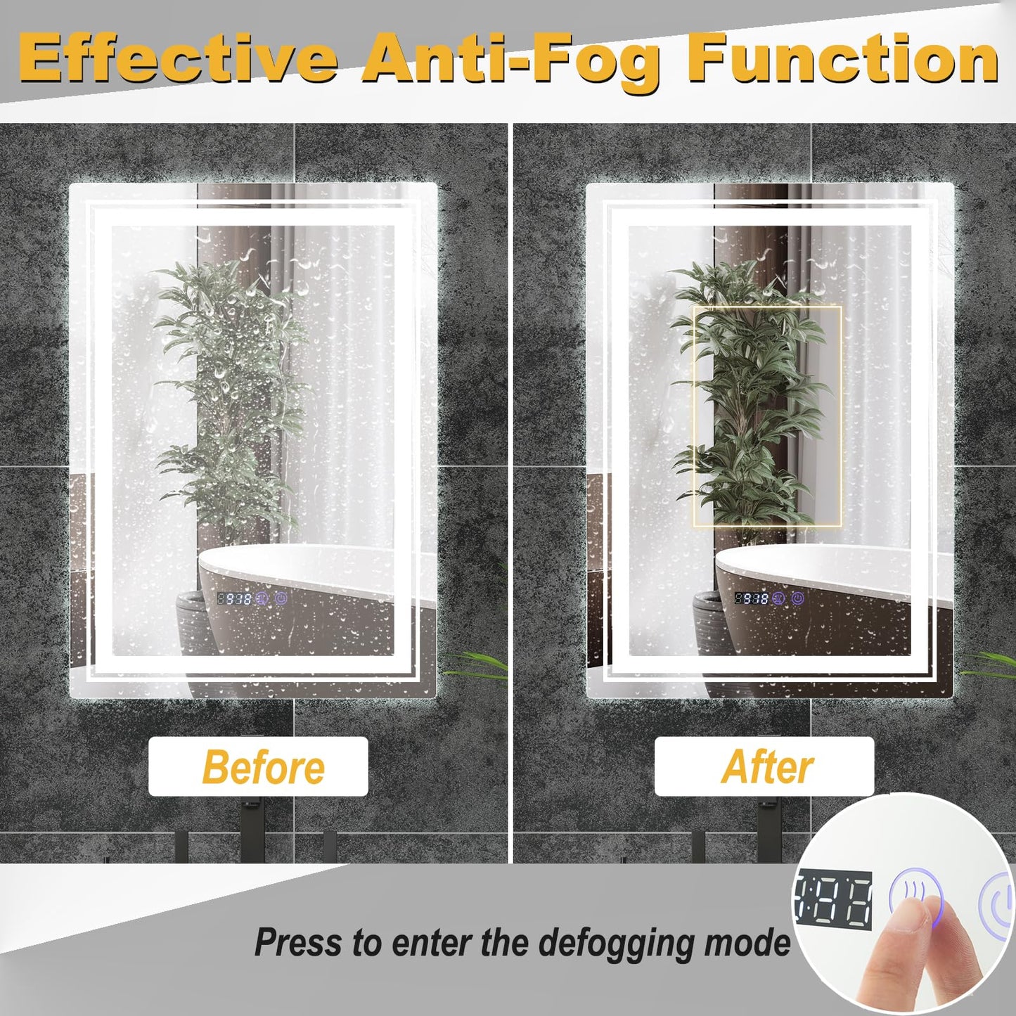 Anti-Fog Bathroom Led Vanity Mirror with 3 Colors 3000-6500K