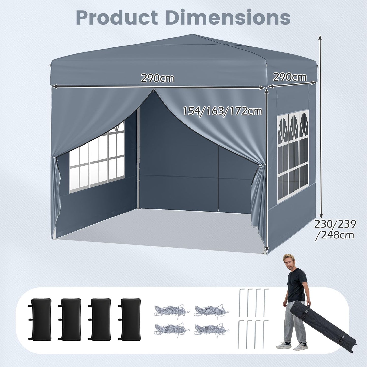 Pop up Gazebo, Outdoor Canopy Tent with 4 Removable Sidewall