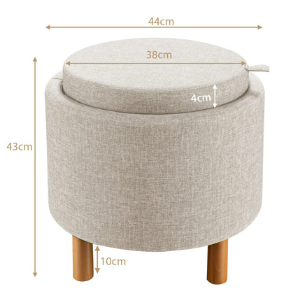 Modern Round Padded Storage Ottoman with Hidden Storage Space