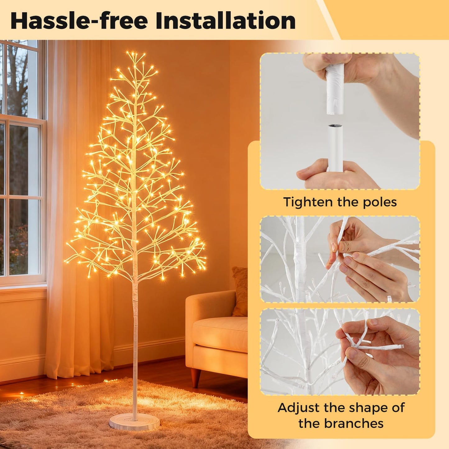 1.5/1.8m Lighted Birch Tree Twig Tree with 240 Warm White LED Lights