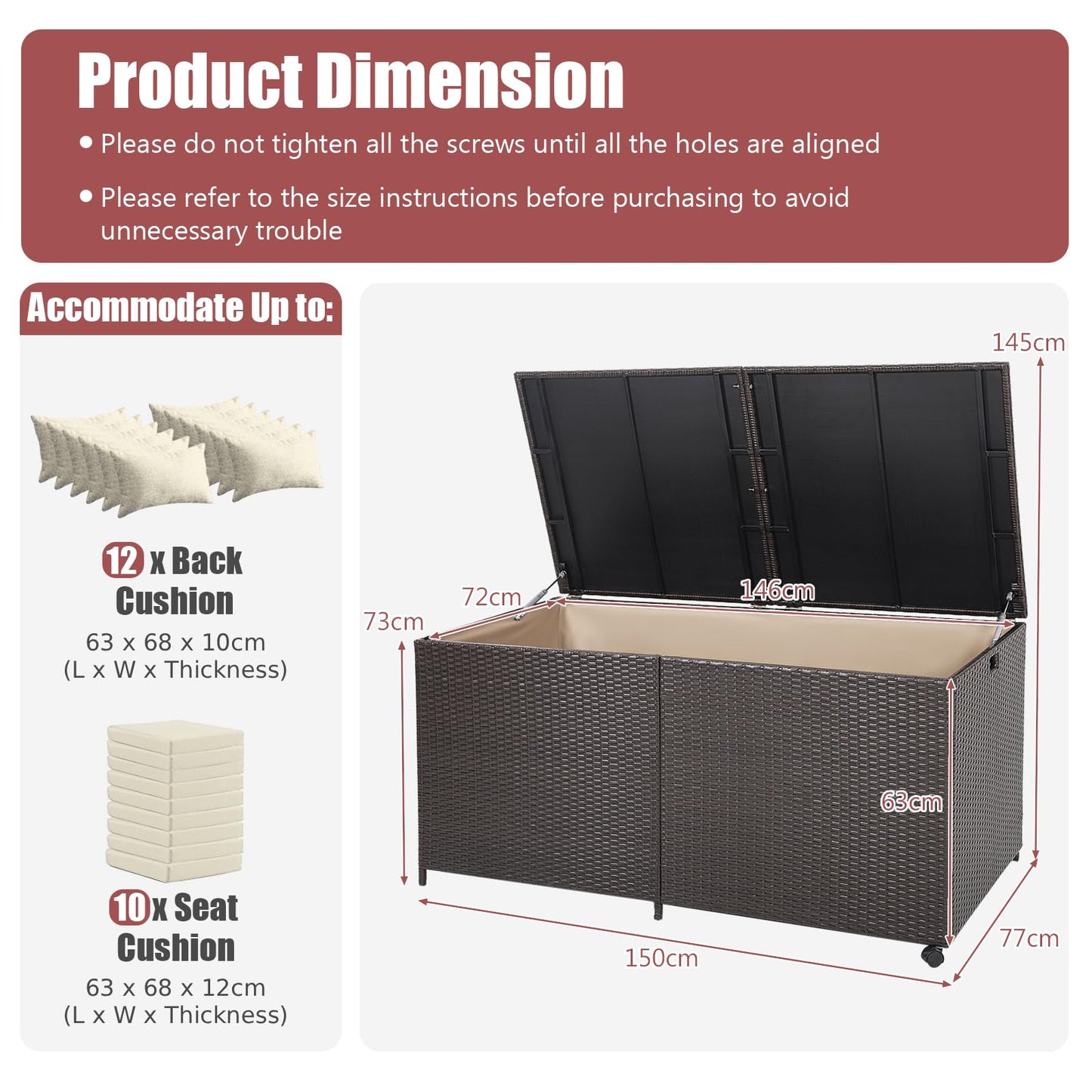 GiantexUK 270/660L Garden Storage Box, Weatherproof Rattan Deck Box with Zippered Liner and Solid Pneumatic Rod