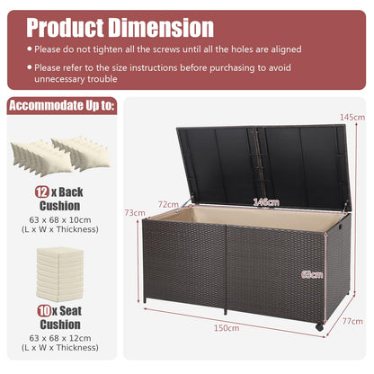 GiantexUK 270/660L Garden Storage Box, Weatherproof Rattan Deck Box with Zippered Liner and Solid Pneumatic Rod