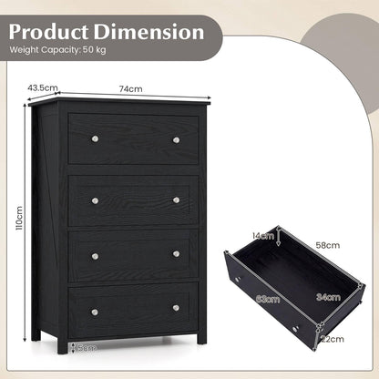 110cm Tall Storage Cabinet Chest of Drawers Clothes Organizer with 4 Drawers