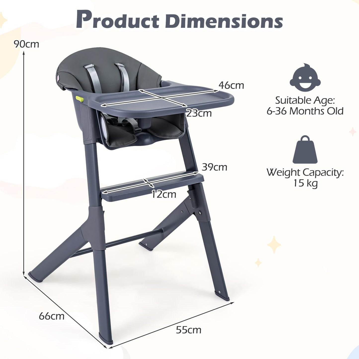 Baby High Chair, 3-in-1 Toddler Highchair with Adjustable Tray