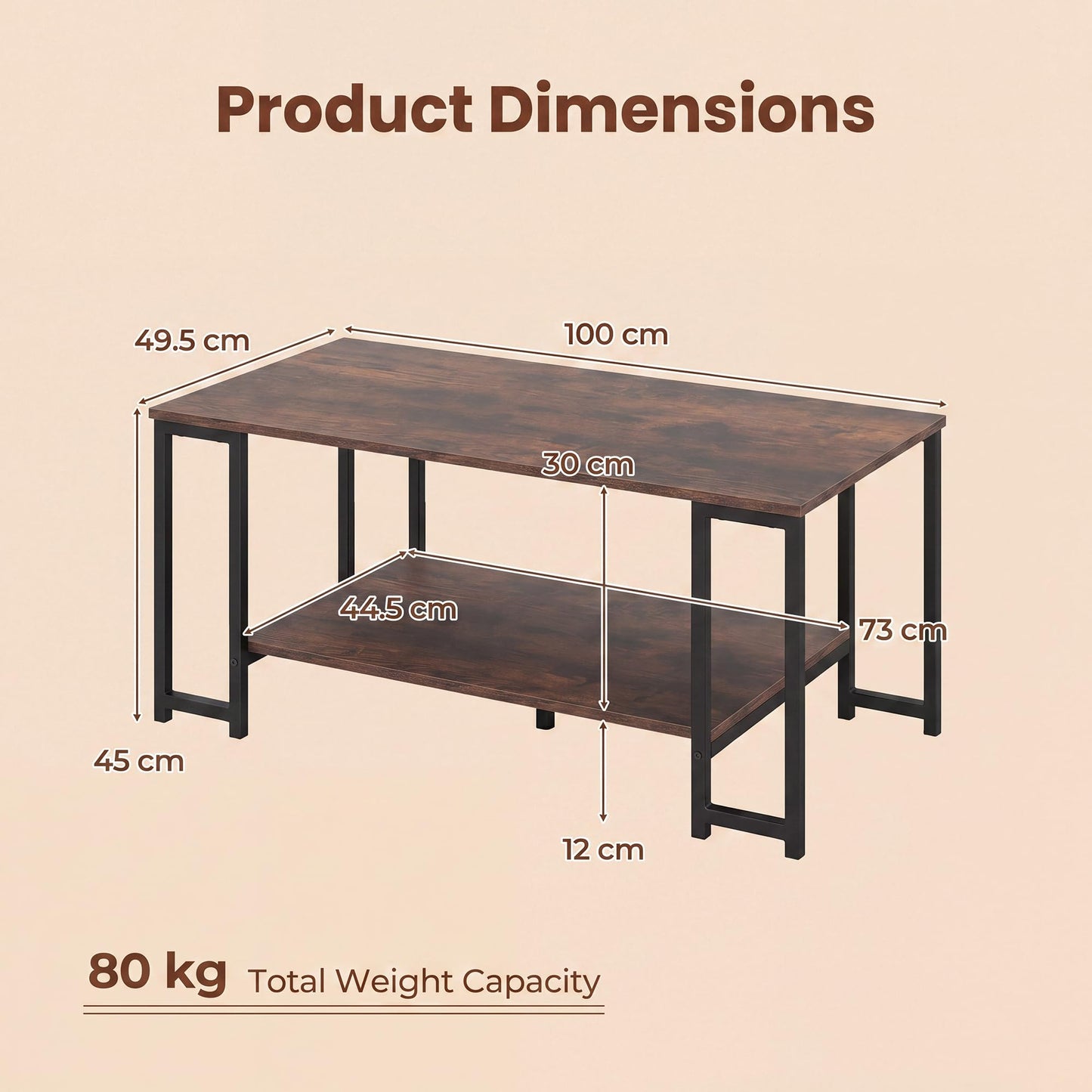 2-Tier Coffee Table Modern Accent Table with Open Storage Shelf Center Table