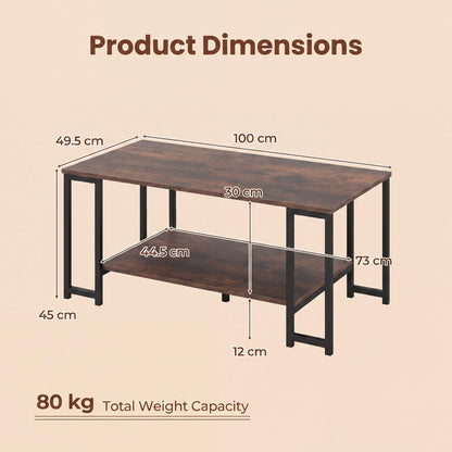 2-Tier Coffee Table Modern Accent Table with Open Storage Shelf Center Table