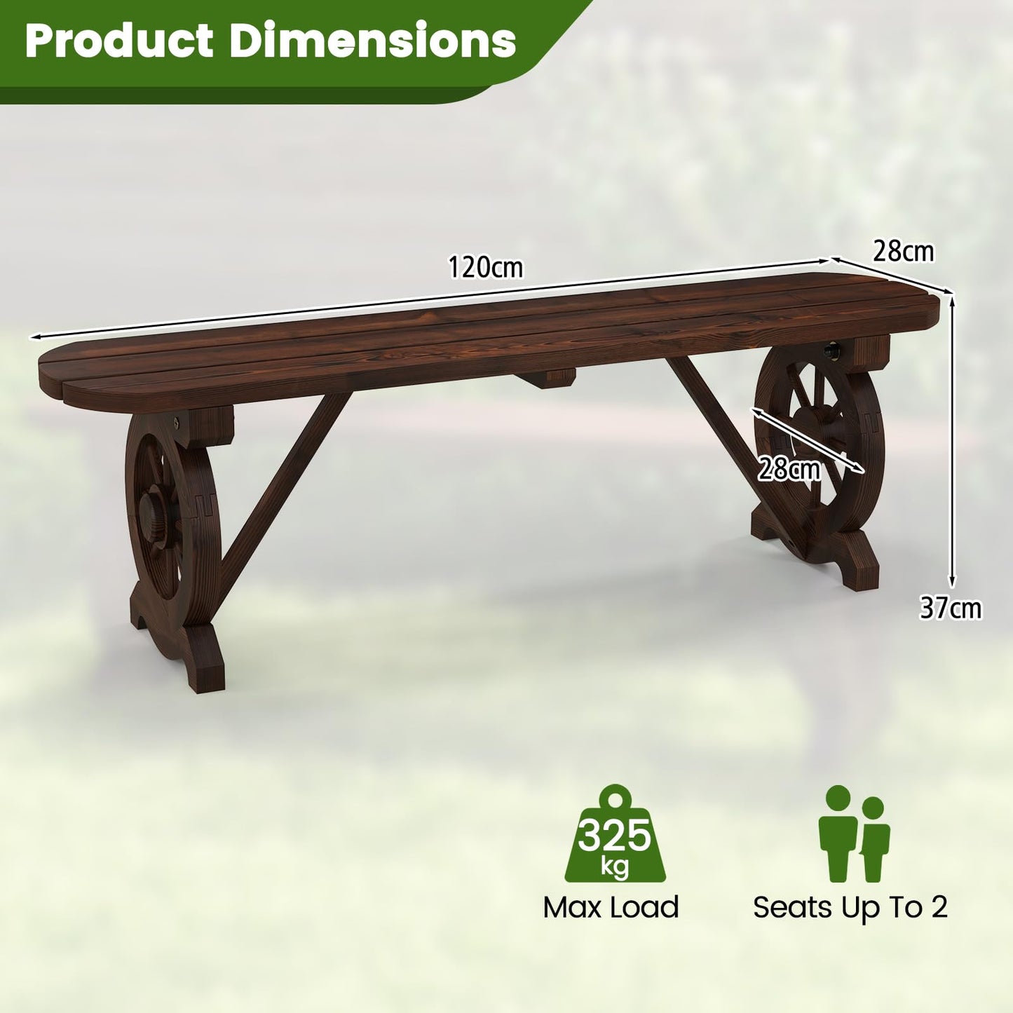 Wagon Wheel Shape 2-Seater Garden Bench