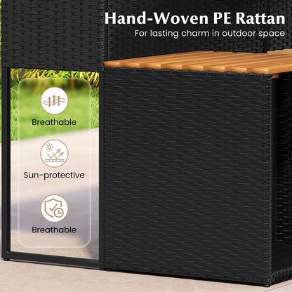 PE Rattan Garden Planter Table with Built-in Chairs and Storage Space