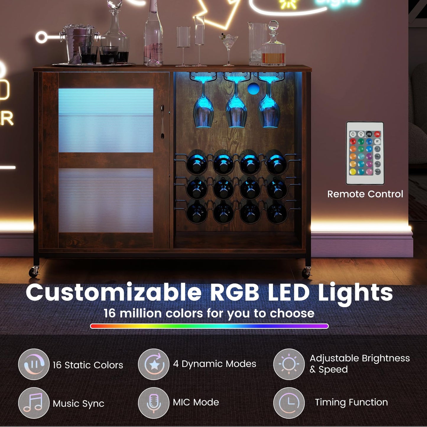 Liquor Buffet Sideboard with LED Lights and Glass Holders