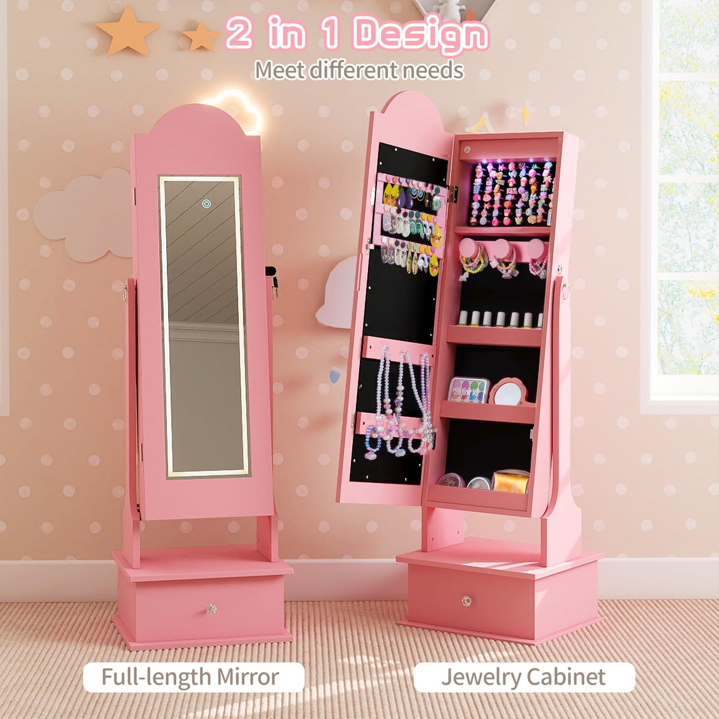 Kids Jewelry Cabinet Children Jewelry Organizer with Lights