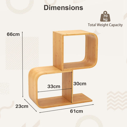 S Shaped Bookcase Bamboo Bookshelf Decorative Storage Organizer