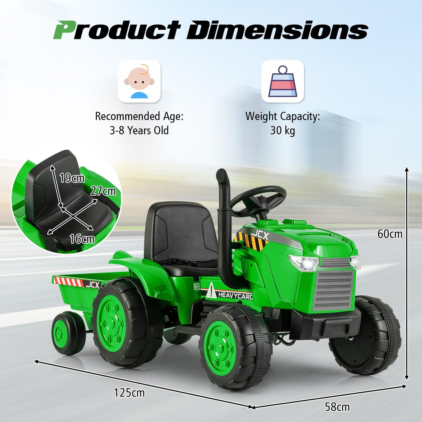 Electric Ride on Tractor, 12V Kids Toy Car with Detachable Trailer