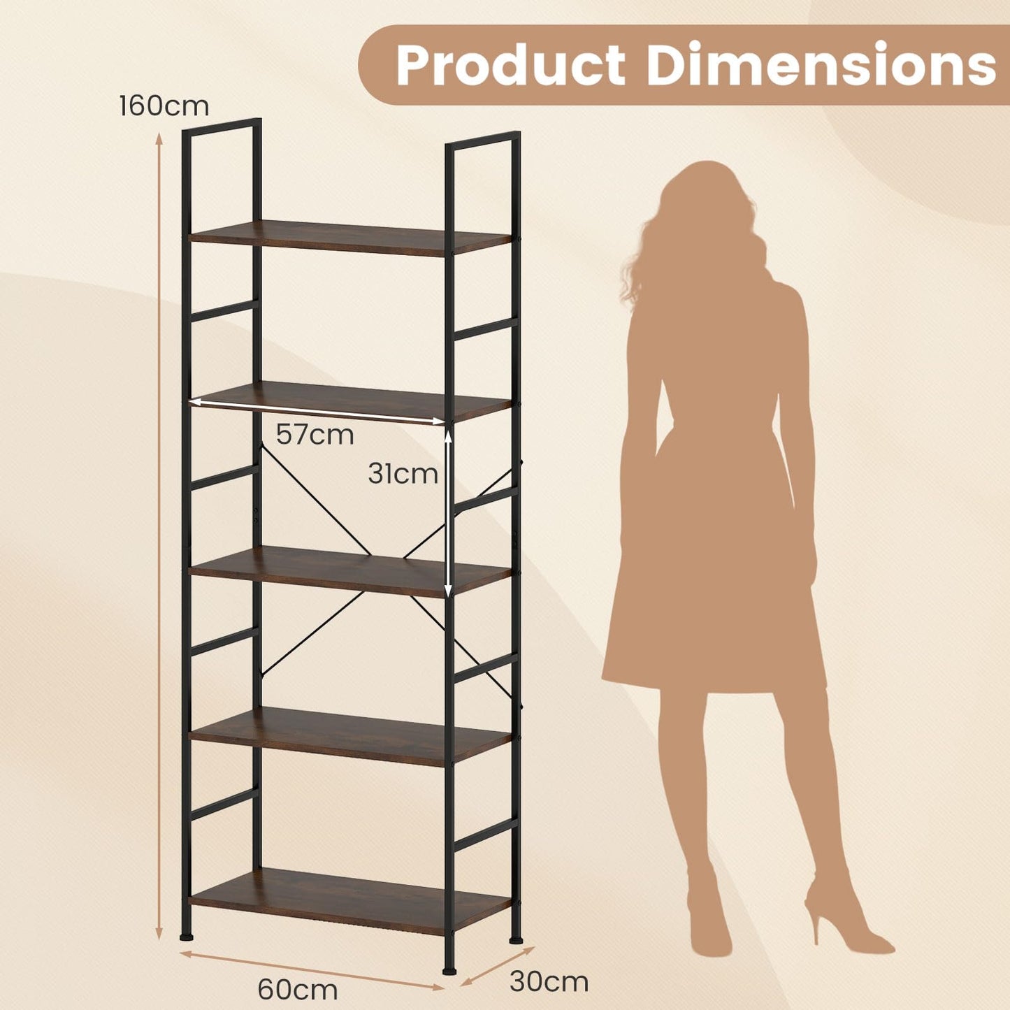 Wooden Storage Bookcase Ladder Shelving Unit