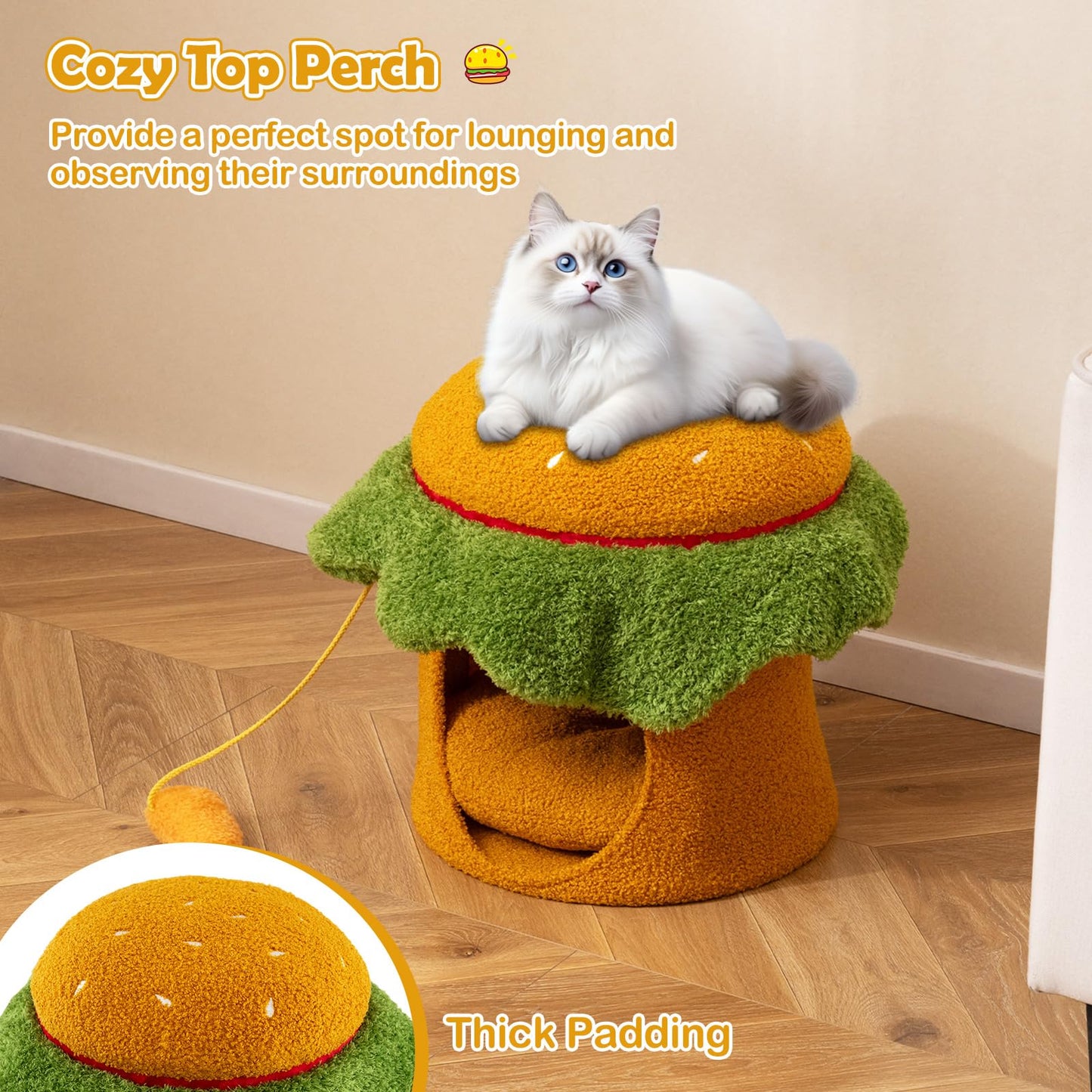 Cat House, Hamburger-Shaped Cats Cave Bed | Small Kitten Condo Furniture