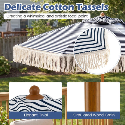 210cm/7ft Garden Parasols with Fringe, Sun Protection Sunshade Shelter