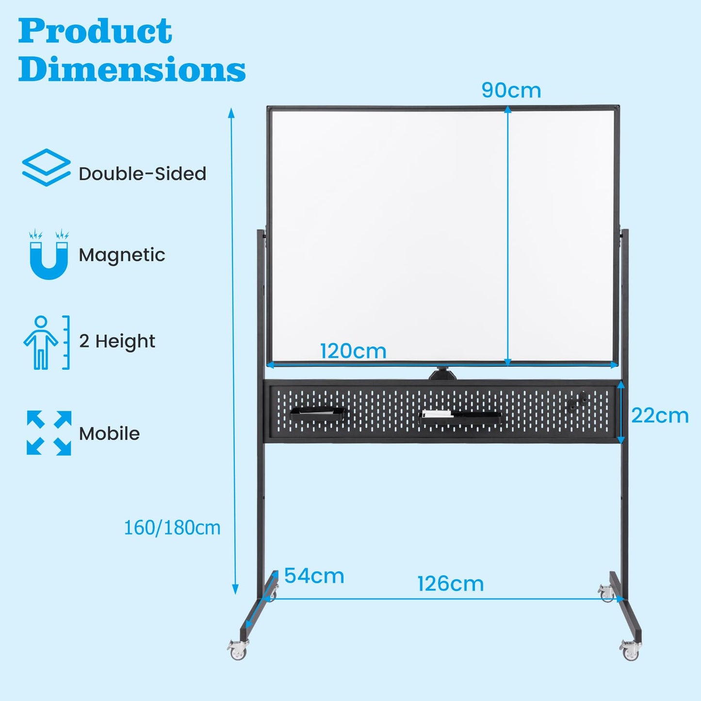 120 x 90 CM Double-Sided Dry Erase Mobile Board with Stand