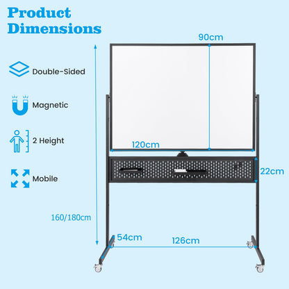 120 x 90 CM Double-Sided Dry Erase Mobile Board with Stand
