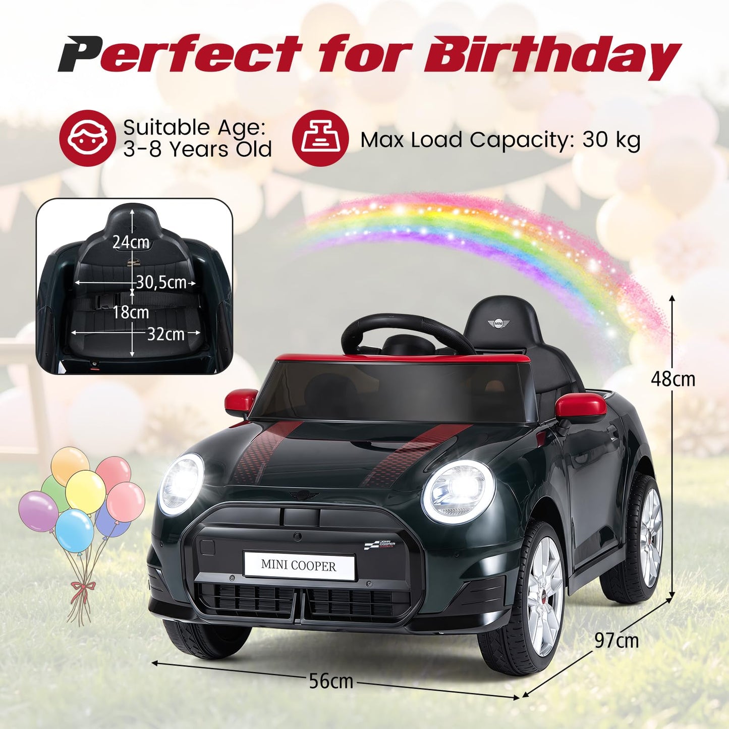 12V Kids Ride on Car with Remote Control, Horn, Music