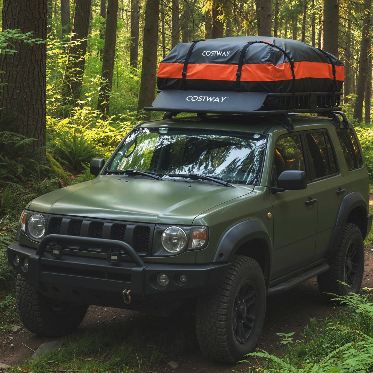 Roof Rack Cargo Basket with 425L Waterproof Bag and 90kg Max Load