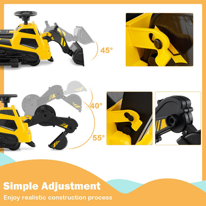 6V Electric Toy Bulldozer Excavator with Adjustable Arms Music