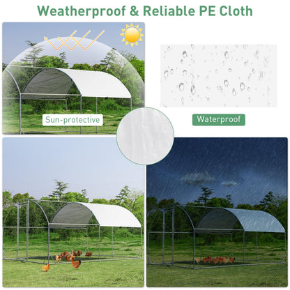 3.8 x 2.8 x 2m Galvanized Chicken Coop Hen House with Waterproof & Sun-protective Cover