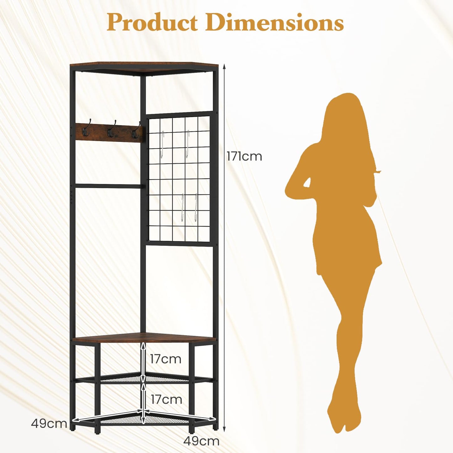 4-in-1 Freestanding Coat Rack with Storage Shelves Removable Hooks and Shoe Racks
