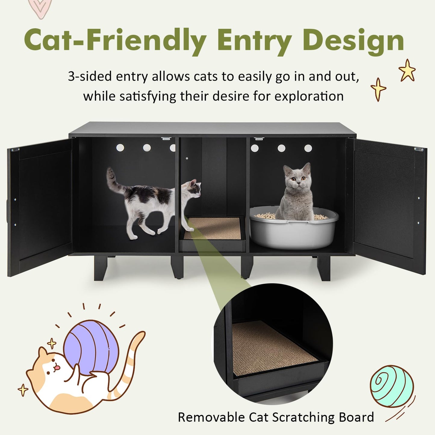 Cat Litter Box Enclosure with Scratching Board