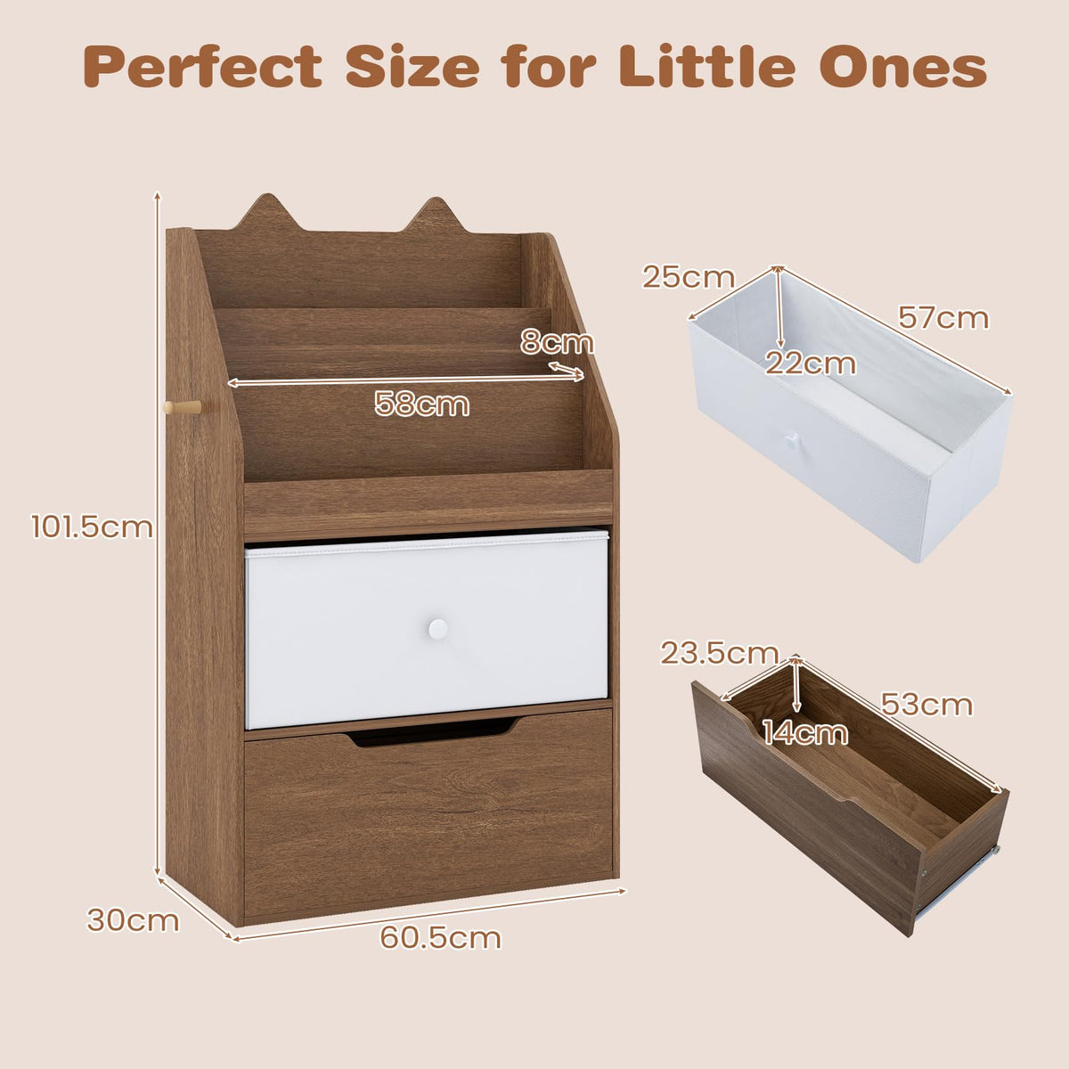 Kids Bookshelf, Wooden Children Bookcase with Drawer