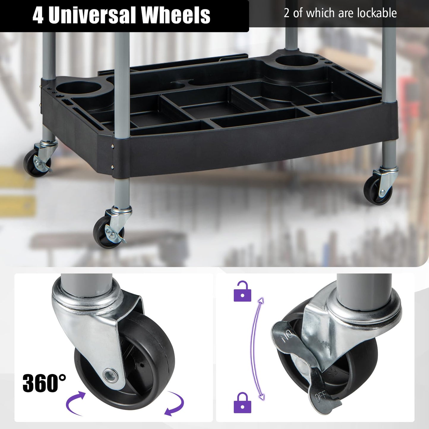 Large Capacity Utility Cart with Multiple Divider, Sponged Handle and Swivel Wheel