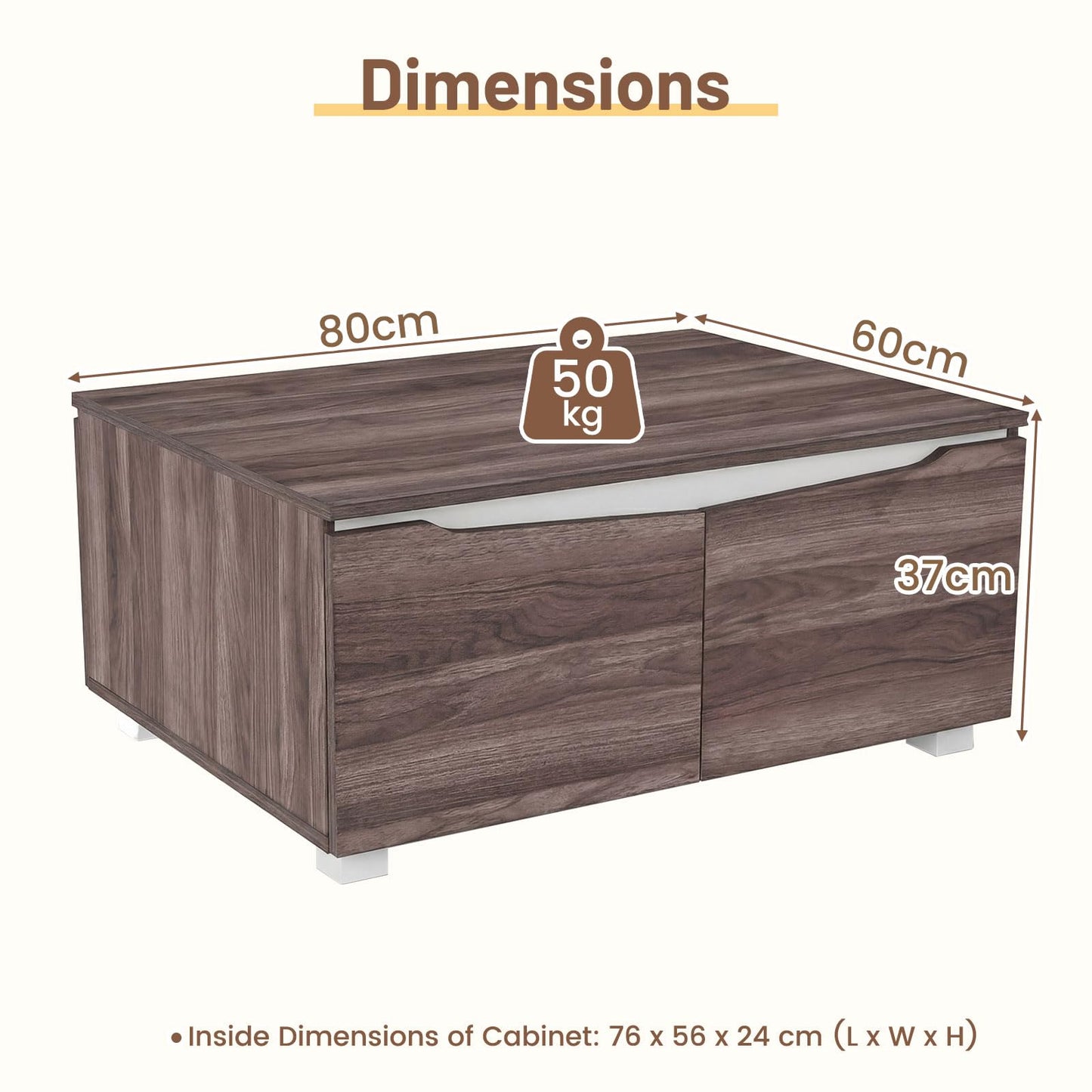 Coffee Table, Farmhouse Accent Sofa Side Snack Table with 4 Doors