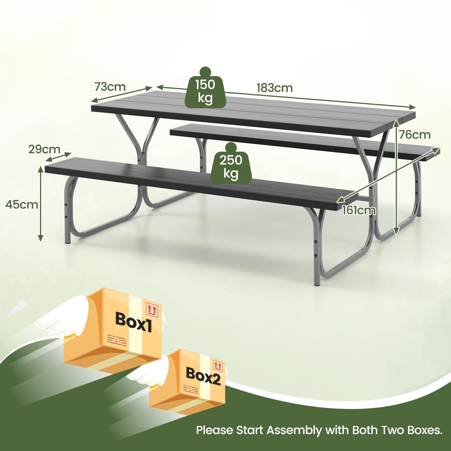 8 Seater Outdoor Heavy Duty Picnic Table and Bench Set with Umbrella Hole