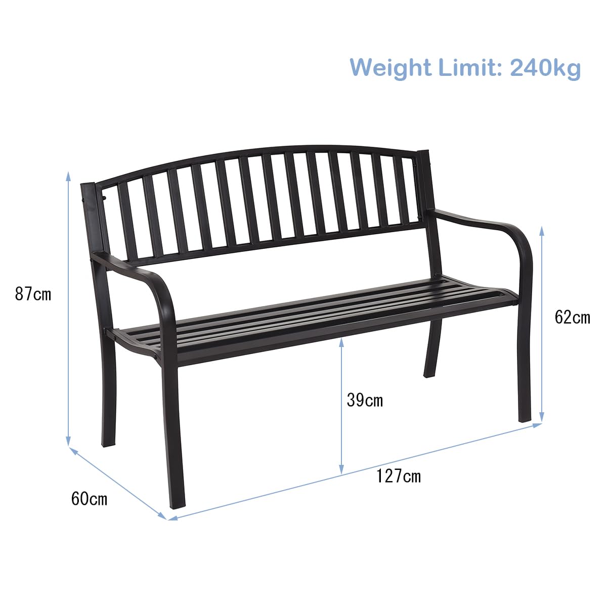 Metal Frame Stripe Pattern 2 Seater Garden Bench
