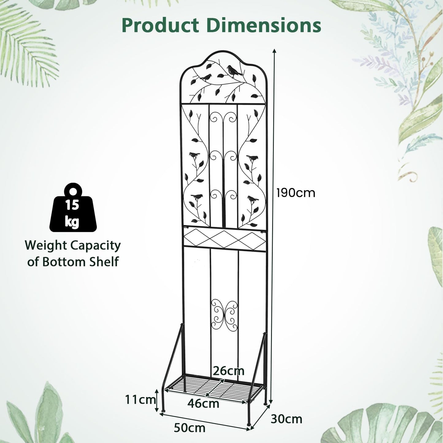 Garden Trellis with Foldable Shelf and Anti-Tipping Device