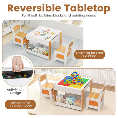 Kids Table and 2 Chairs Set Multifunctional Activity Table with Reversible Tabletop