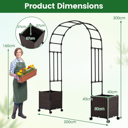 Garden Arch with Planter Box, 2M Metal Pergola Arbor Trellis with Self-Watering System